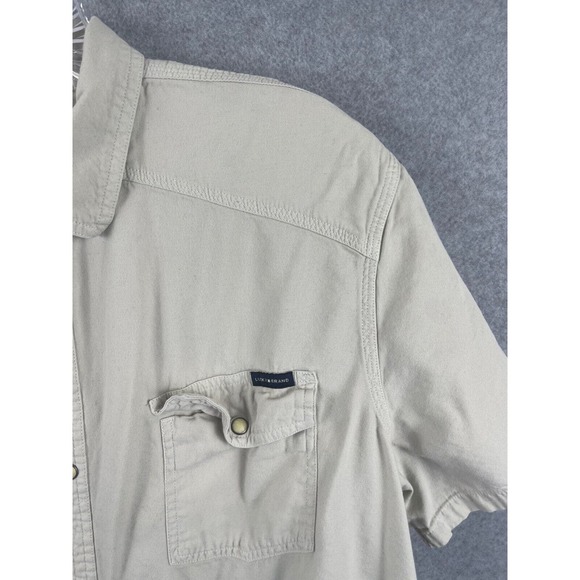 Lucky Brand Shirt Men's XL Gray Pearl Snap Short Sleeve Button Up Washed & Worn - Picture 3 of 11